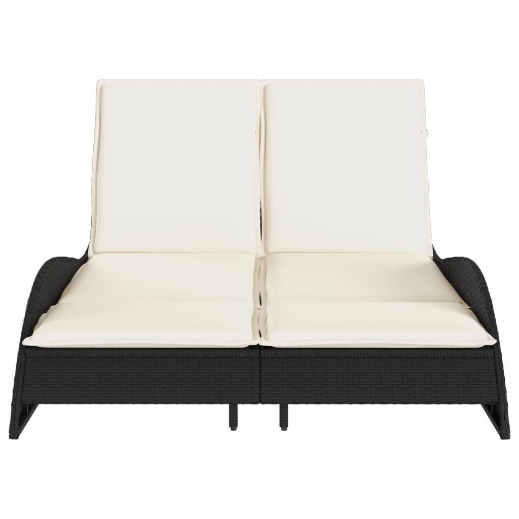 Bain de soleil avec coussins noir 114x205x73 cm poly rotin