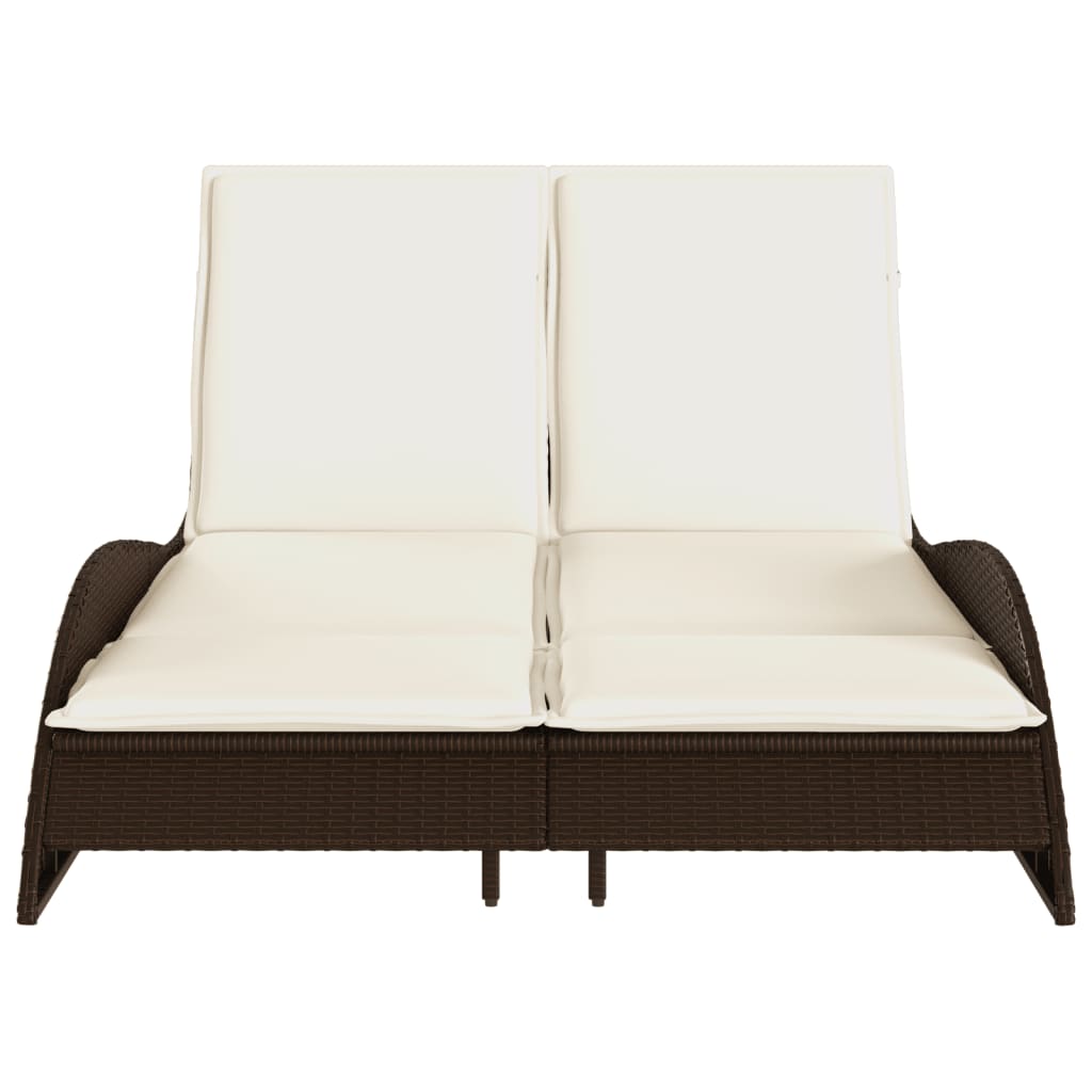 Bain de soleil avec coussins marron 114x205x73 cm poly rotin