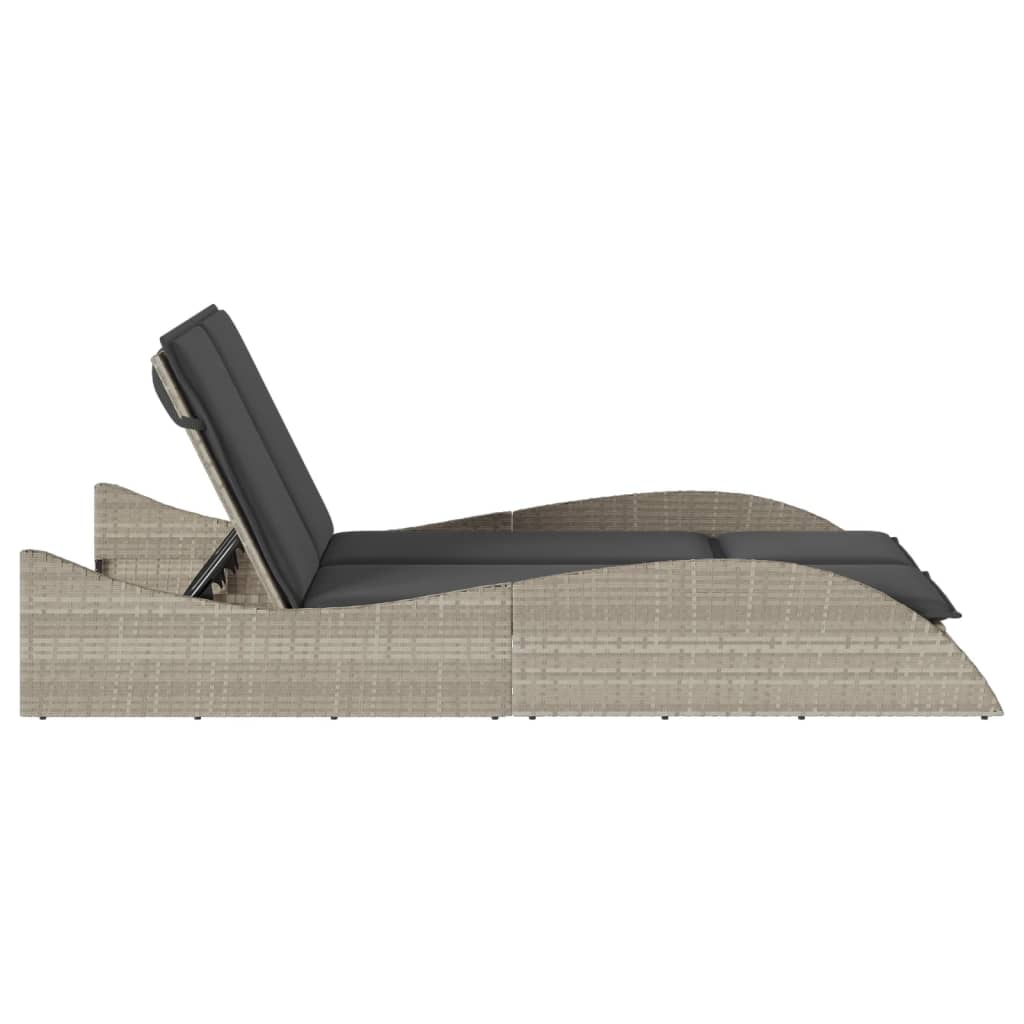 Bain de soleil avec coussins gris clair 114x205x73 cm poly rotin