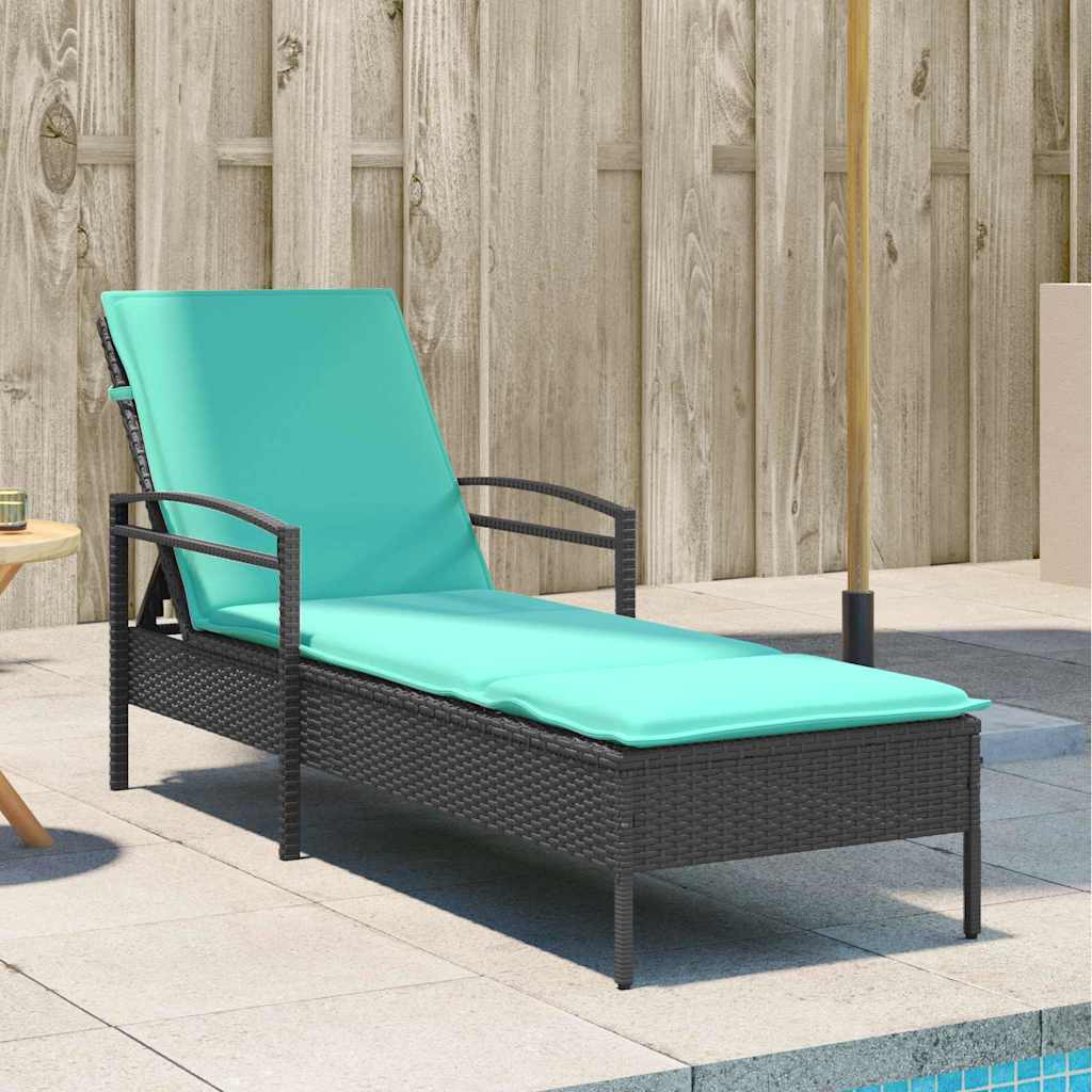 Sonnenliege mit Kissen Schwarz 63 x 200 x 81 cm Poly Rattan