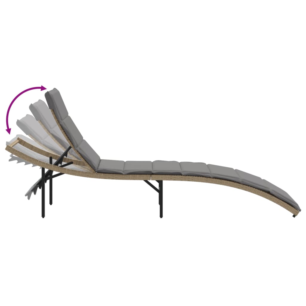 Bain de soleil avec coussin beige 55x199x50 cm poly rotin