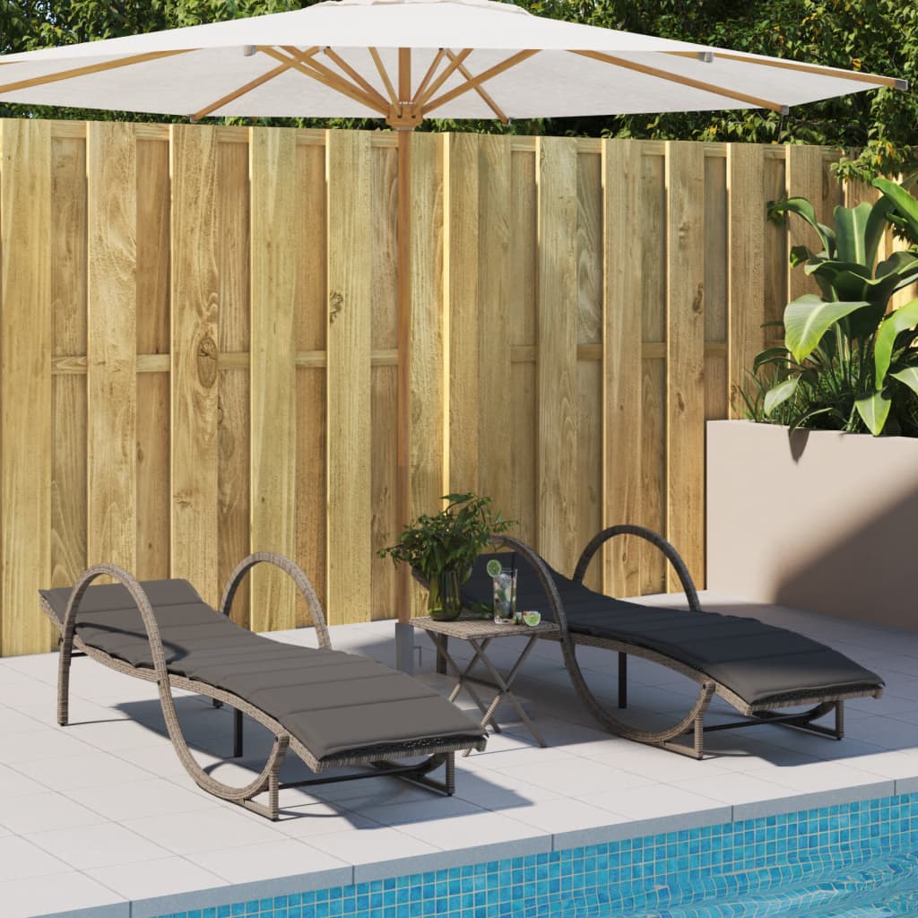 Bain de soleil avec coussin gris 60x199x42 cm poly rotin
