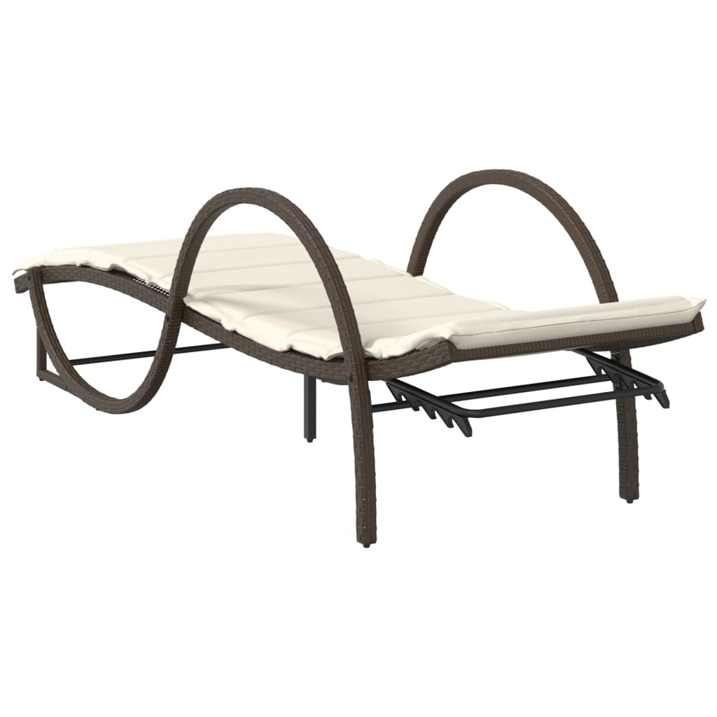 Chaises longues 2 pcs avec table en polyrotin marron