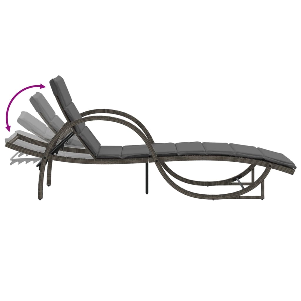 Chaises longues 2 pcs avec table en polyrotin gris