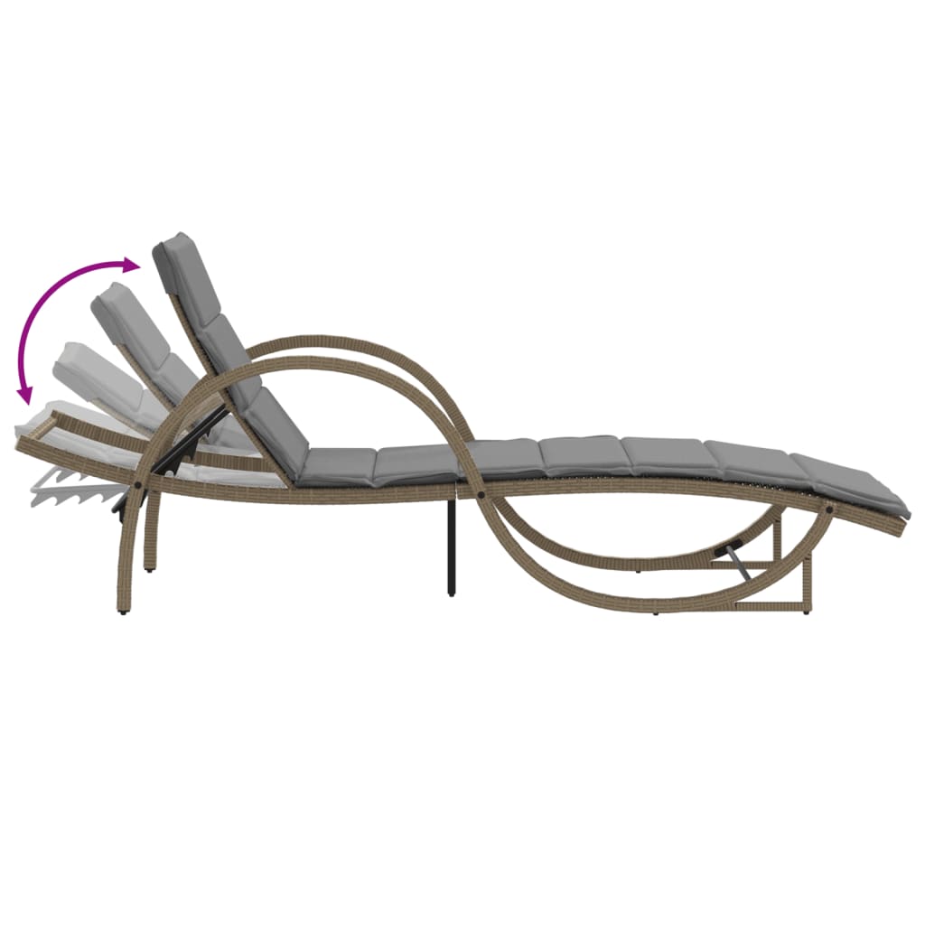 Sun loungers 2 pcs. with table beige poly rattan