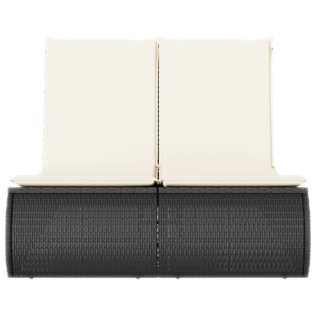 Bain de soleil double avec coussin en polyrotin noir