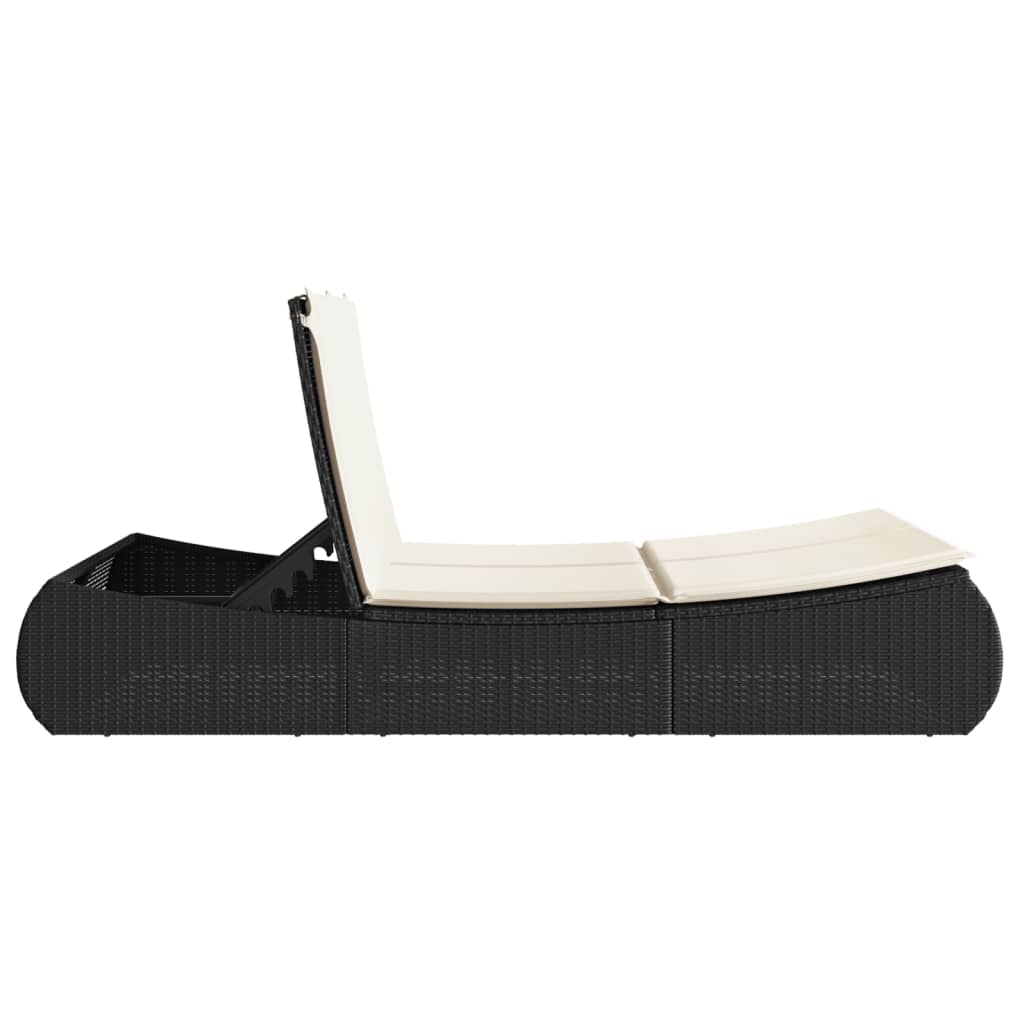 Bain de soleil double avec coussin en polyrotin noir