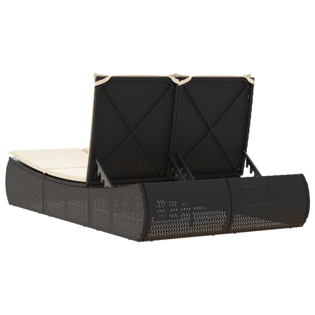 Bain de soleil double avec coussin en polyrotin noir