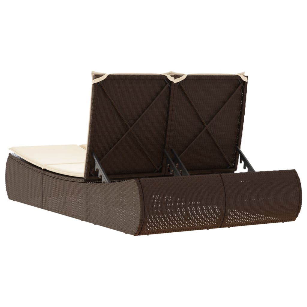 Bain de soleil double avec coussins en polyrotin marron