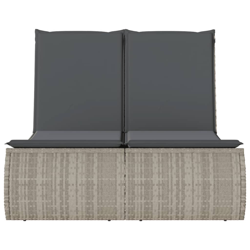 Bain de soleil double avec coussins en polyrotin gris clair