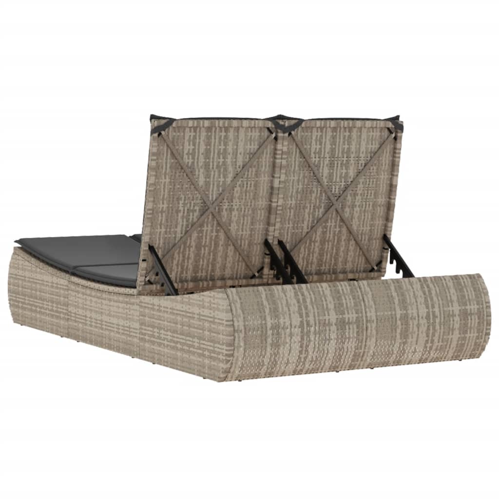 Bain de soleil double avec coussins en polyrotin gris clair