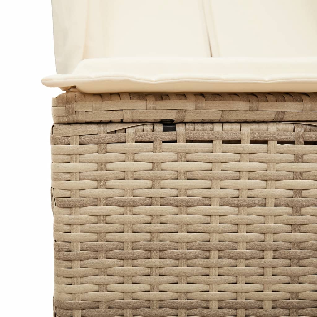 Double Sun Lounger with Roof and Curtains Beige Poly Rattan