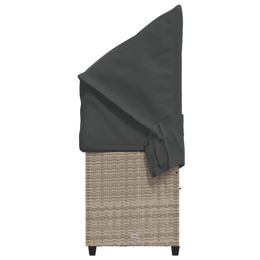 Sun lounger with roof and cushions light grey poly rattan