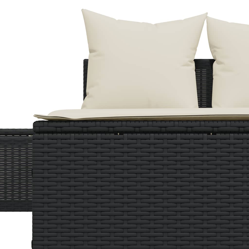 Bain de soleil double avec coussin en polyrotin noir