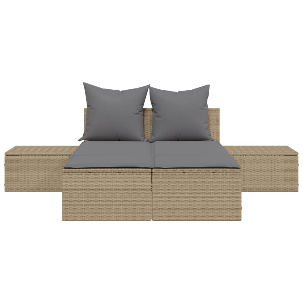 Bain de soleil double avec coussins en polyrotin beige