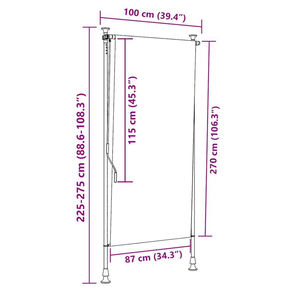 Außenrollo Gelb und Weiß 100x270 cm Stoff und Stahl