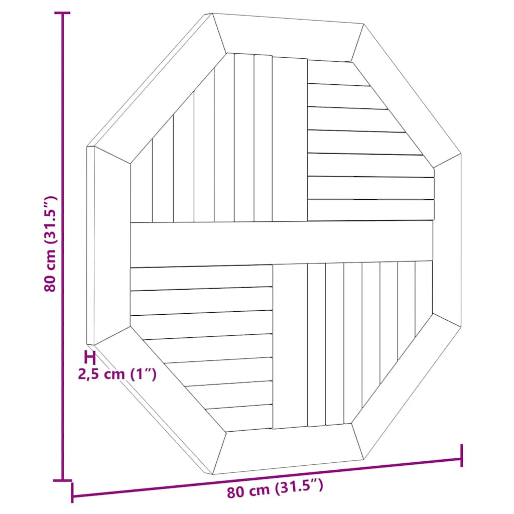 Tischplatte 80x80x2,5 cm Achteckig Massivholz Teak