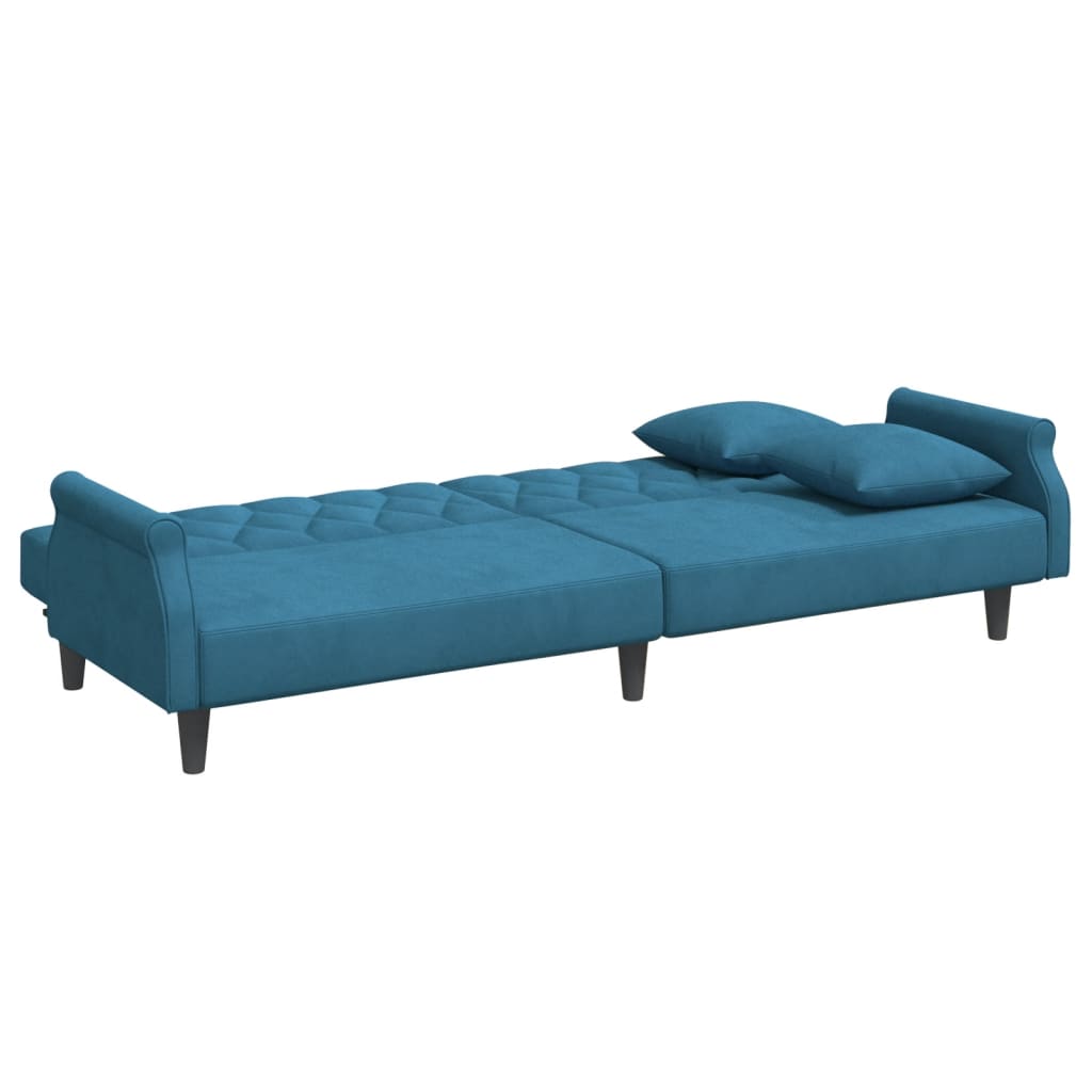 Schlafsofa 2-Sitzer mit Kissen und Fußhocker Blau Samt