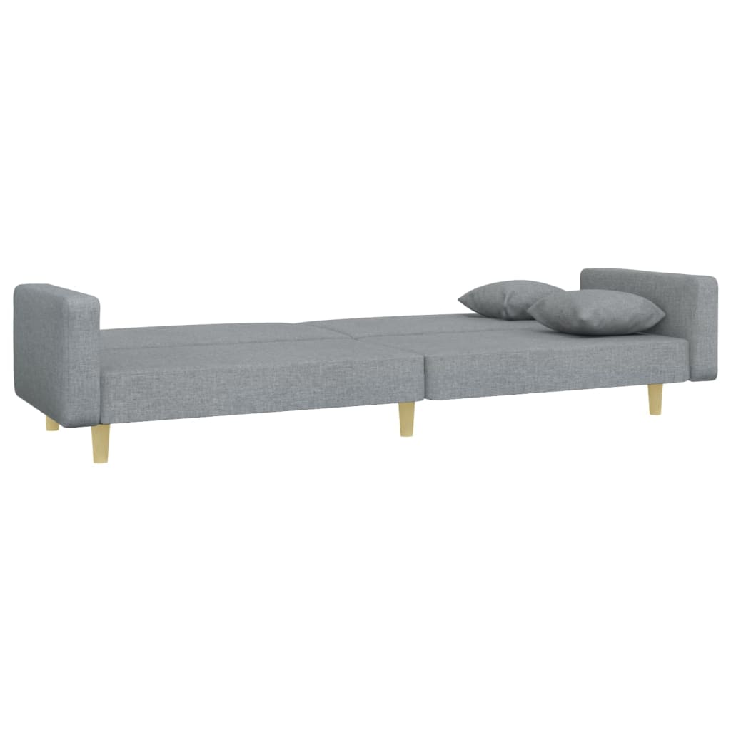 Canapé-lit 2 places avec repose-pieds en tissu gris clair