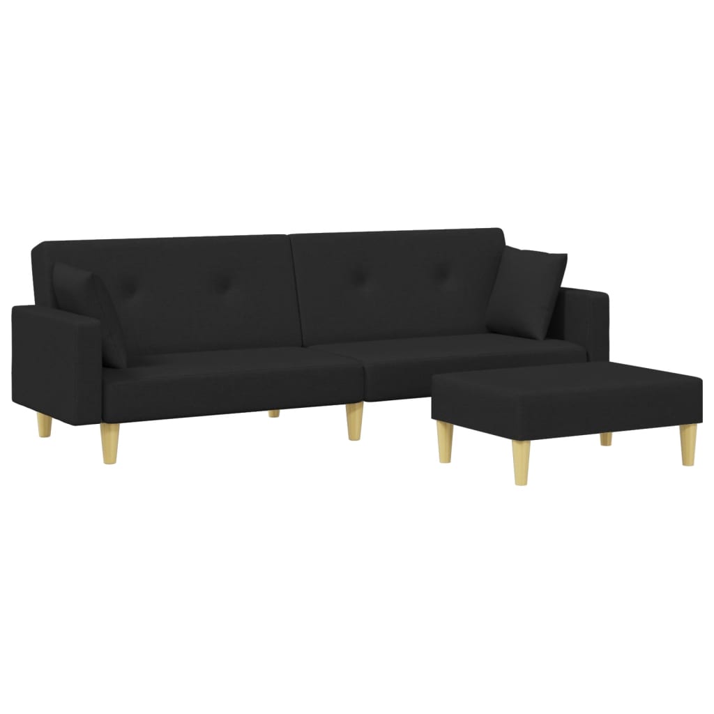 Canapé convertible 2 places avec repose-pieds en tissu noir