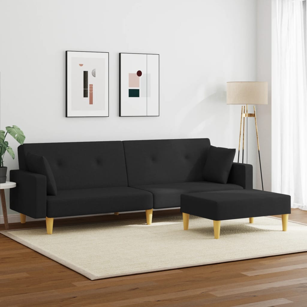 Canapé convertible 2 places avec repose-pieds en tissu noir
