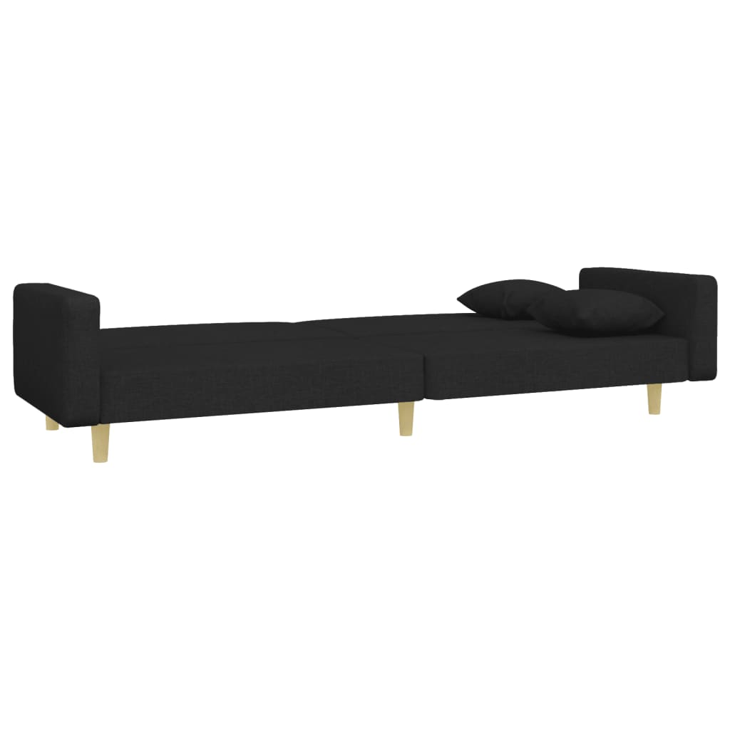 Canapé convertible 2 places avec repose-pieds en tissu noir