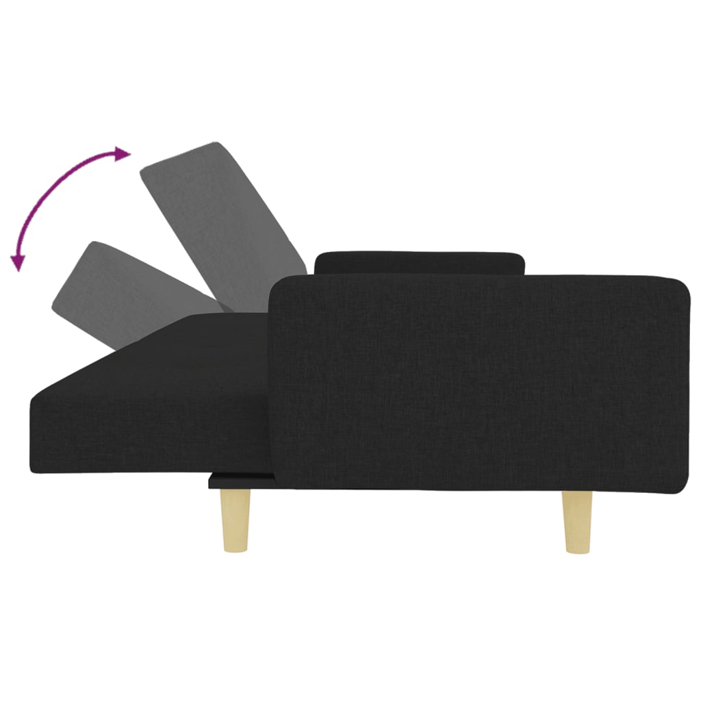 Canapé convertible 2 places avec repose-pieds en tissu noir