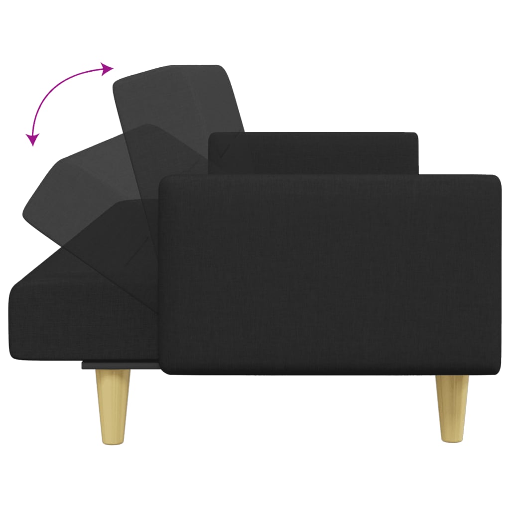 2-seater sofa bed with footstool black fabric