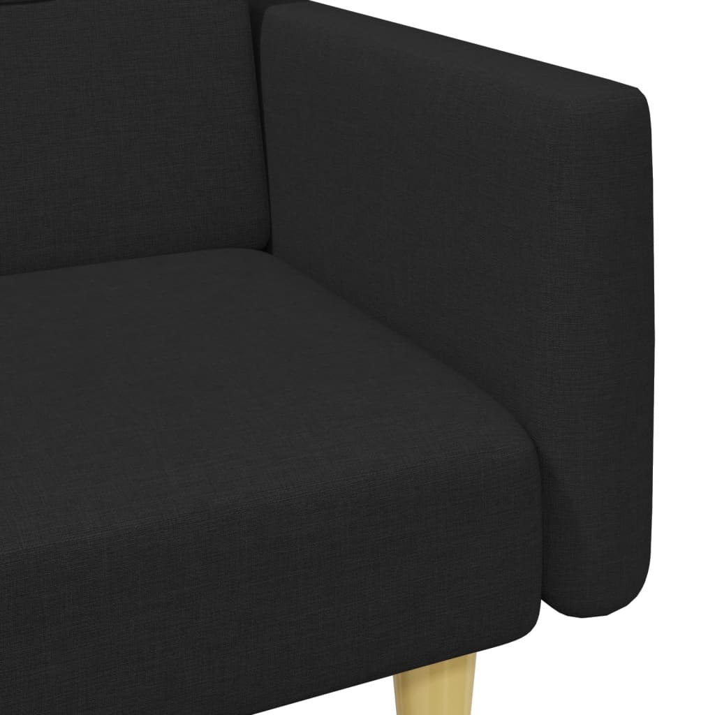 2-seater sofa bed with footstool black fabric
