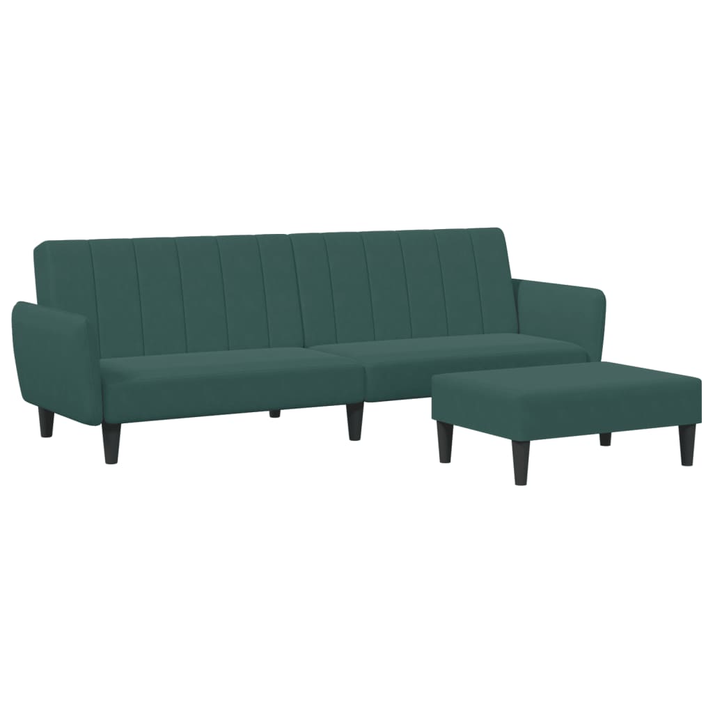 2-seater sofa bed with footstool dark green velvet
