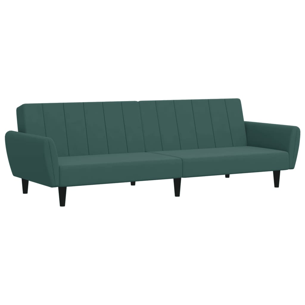 2-seater sofa bed with footstool dark green velvet