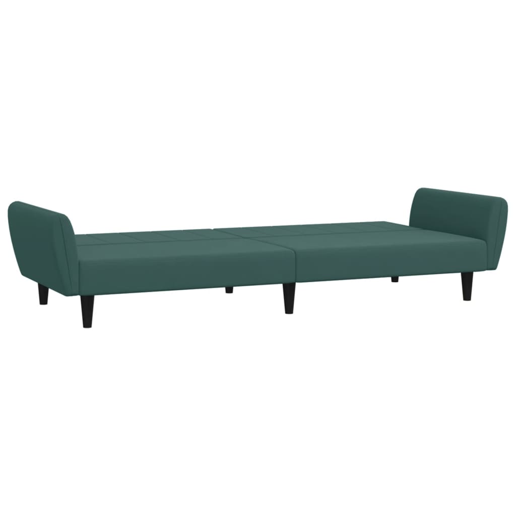 2-seater sofa bed with footstool dark green velvet