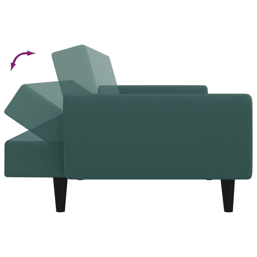 2-seater sofa bed with footstool dark green velvet