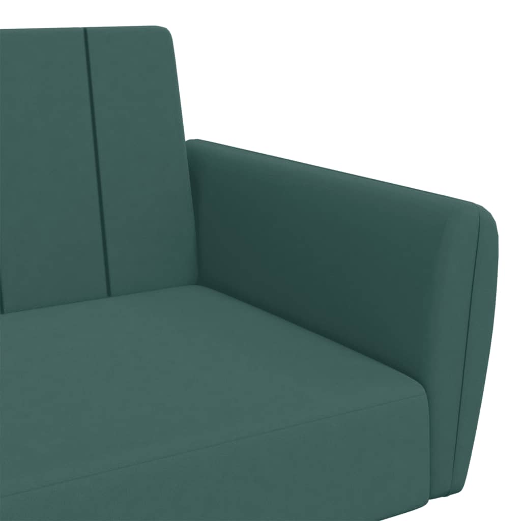 2-seater sofa bed with footstool dark green velvet