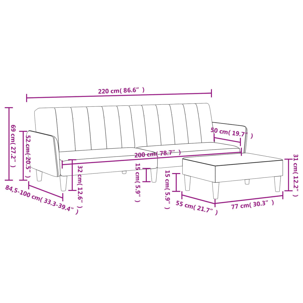 2-seater sofa bed with footstool dark green velvet