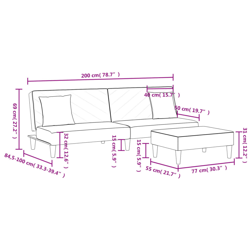 2-piece sofa set with cushions dark grey velvet