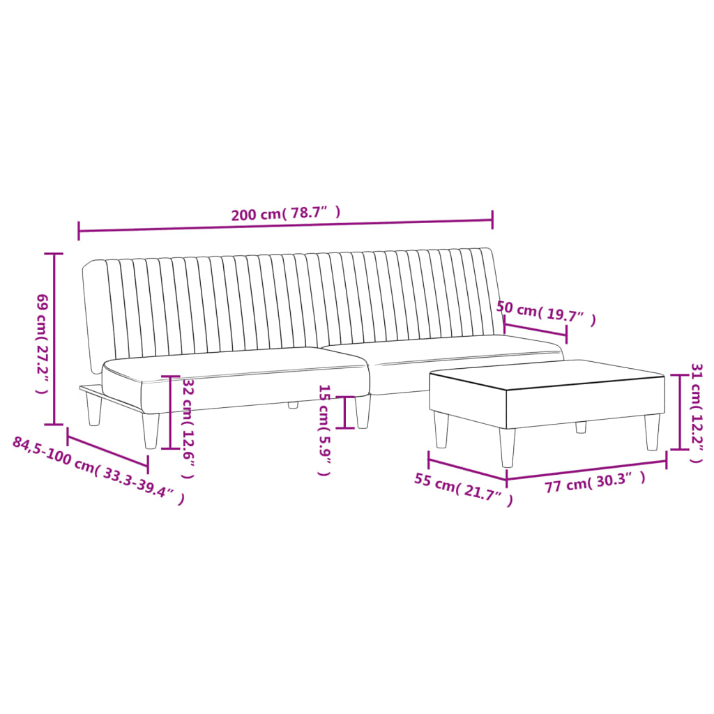 2-piece sofa set blue velvet