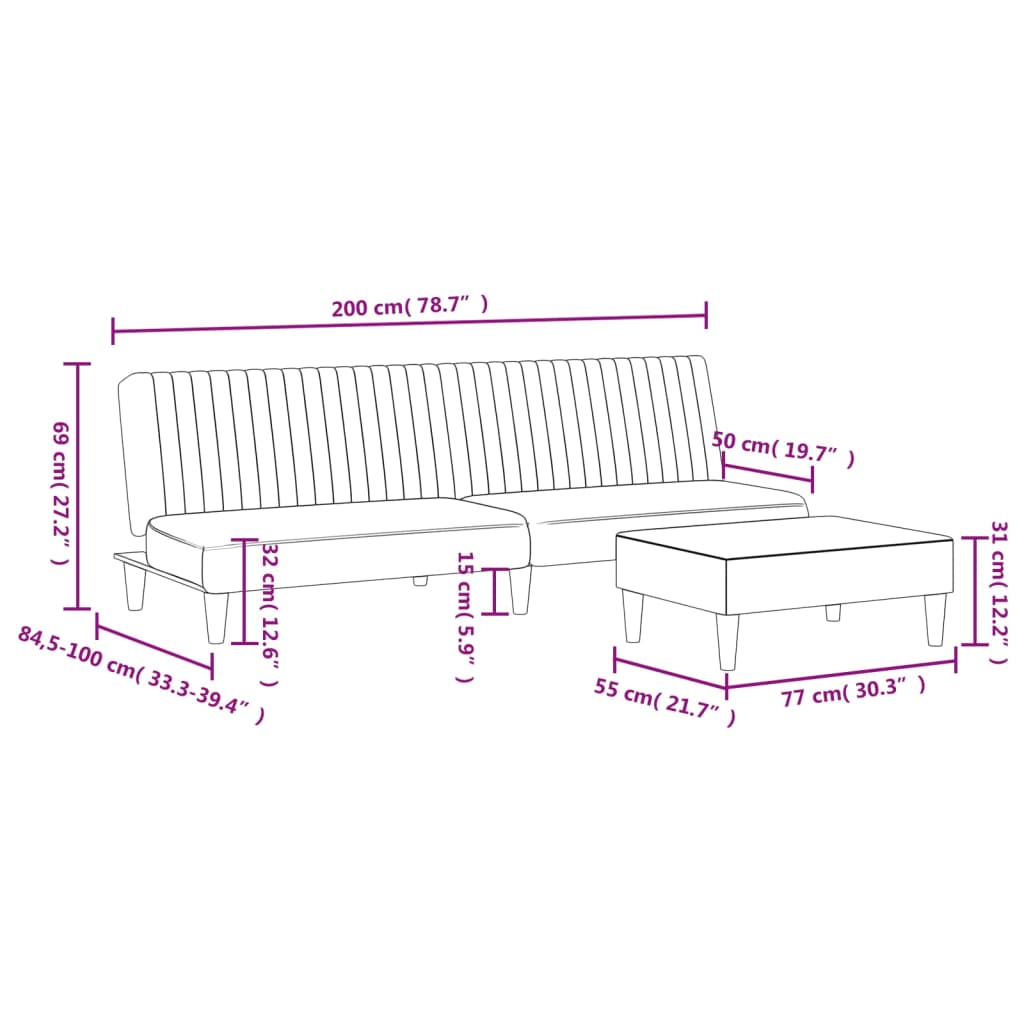 2-piece sofa set black velvet