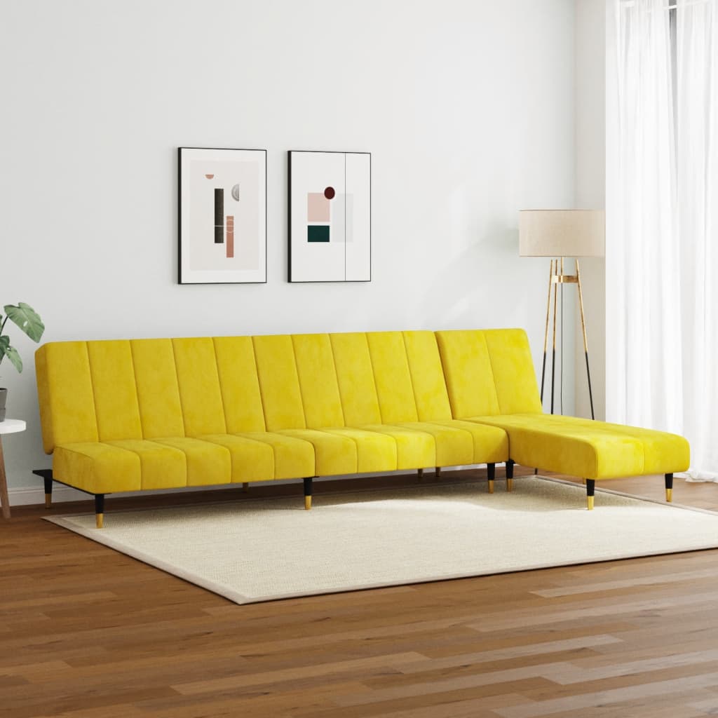 2-piece sofa set yellow velvet