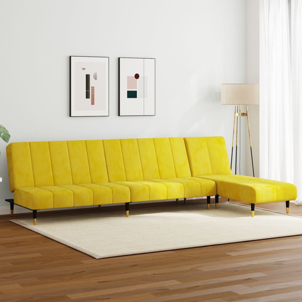 2-piece sofa set yellow velvet