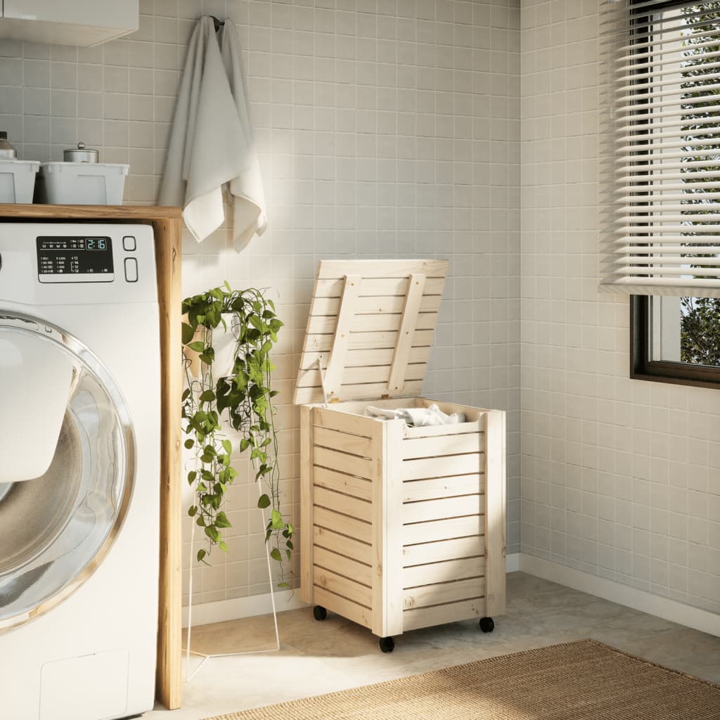 Laundry basket with wheels RANA 45x45x64 cm solid pine wood