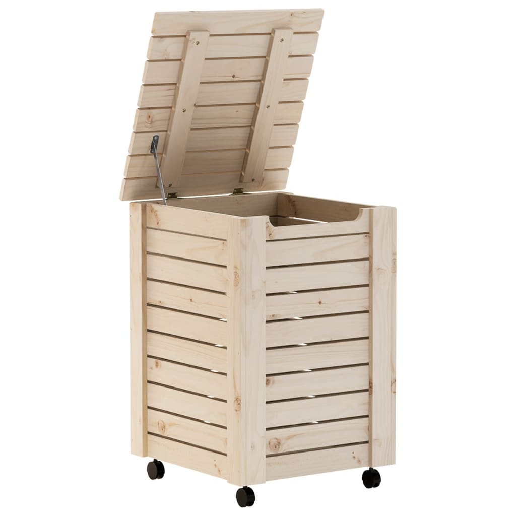 Laundry basket with wheels RANA 45x45x64 cm solid pine wood