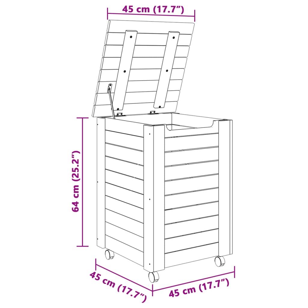 Laundry basket with wheels RANA 45x45x64 cm solid pine wood