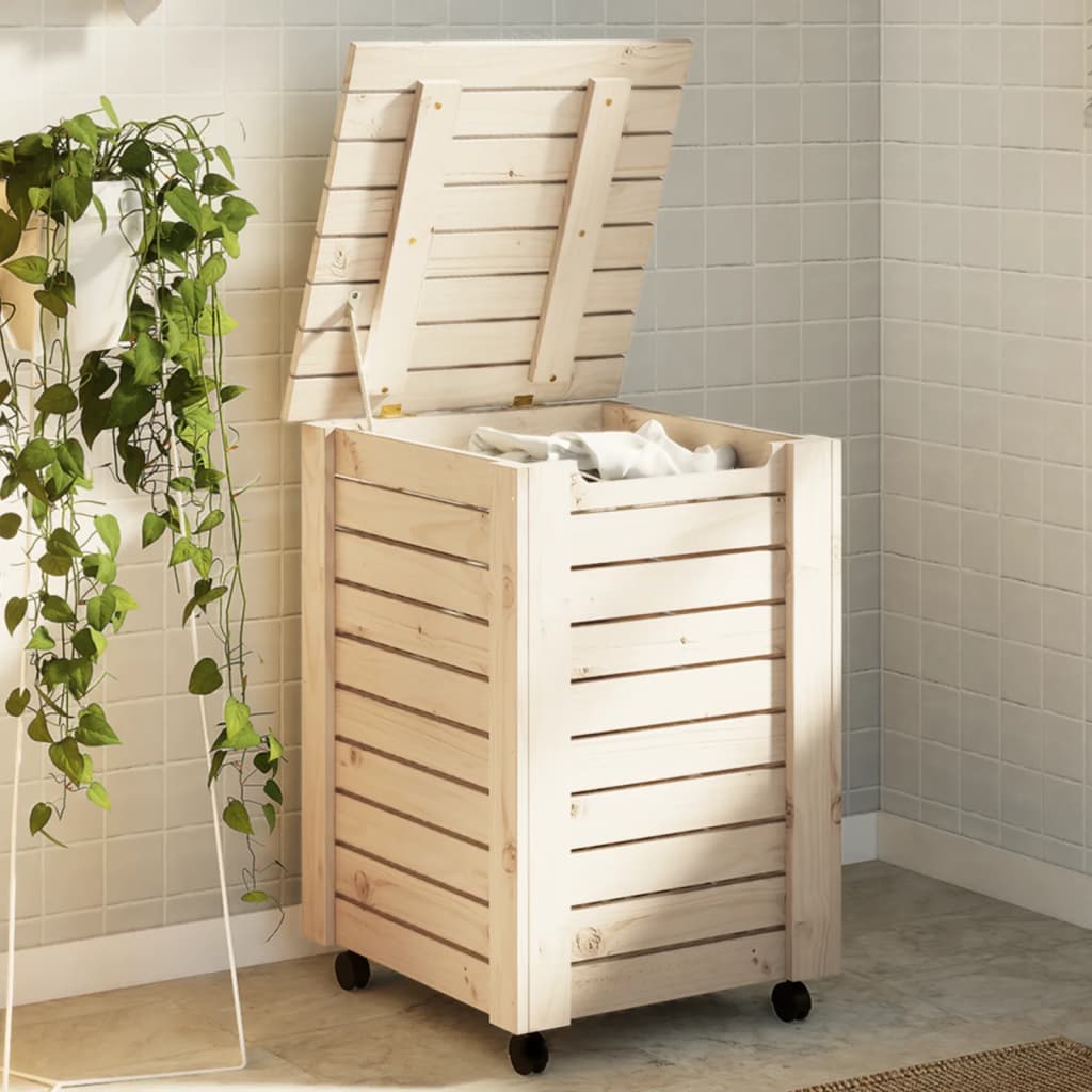 Laundry basket with wheels RANA 45x45x64 cm solid pine wood
