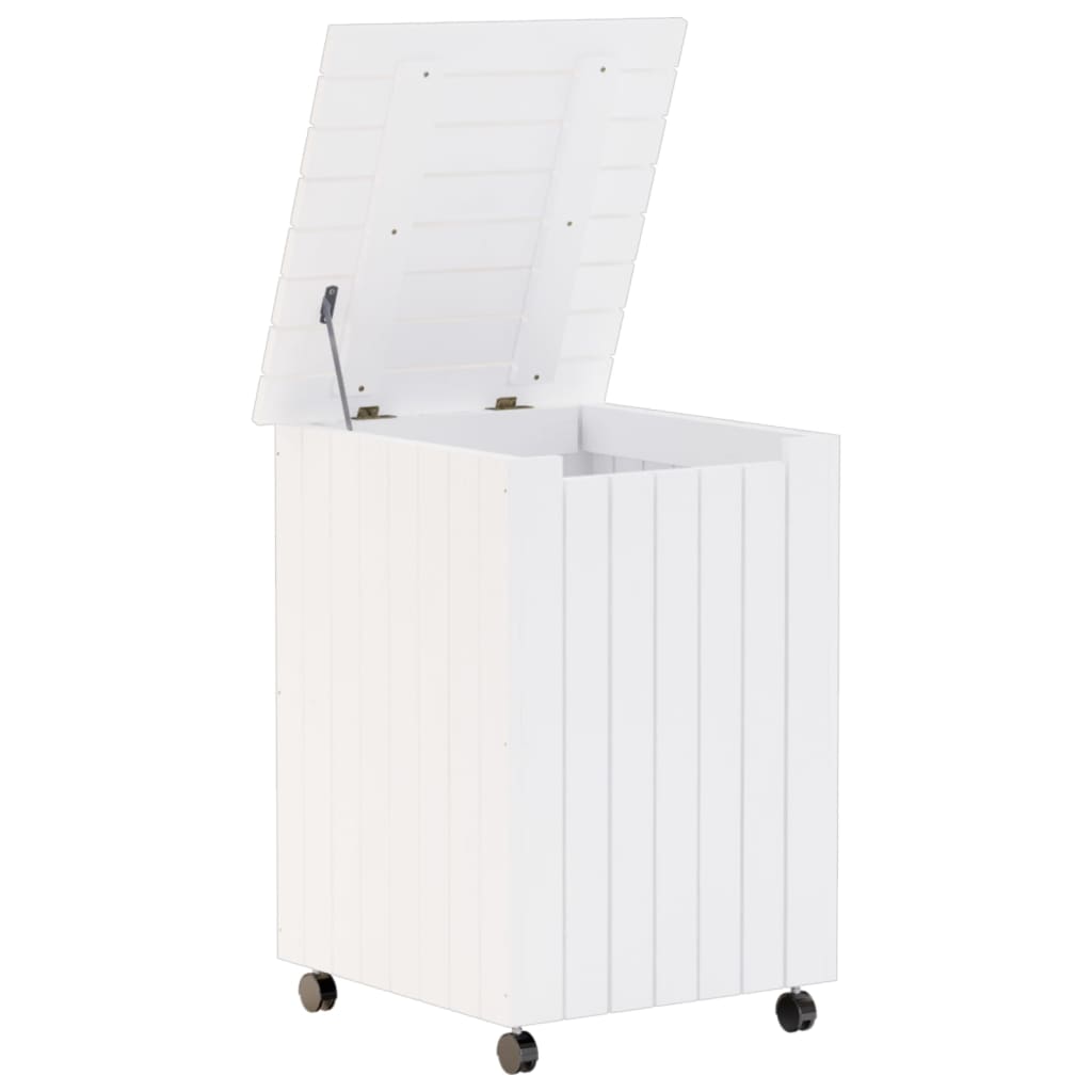 Laundry basket with wheels RANA White 45x45x64 cm solid pine wood