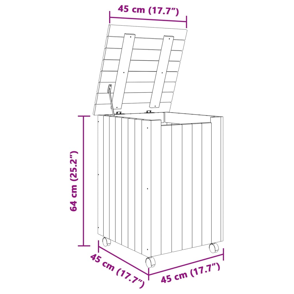 Laundry basket with wheels RANA White 45x45x64 cm solid pine wood