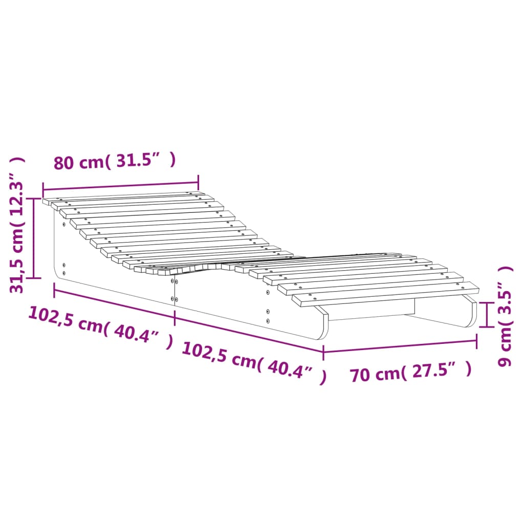 Sun lounger 205x80x31.5 cm solid pine wood
