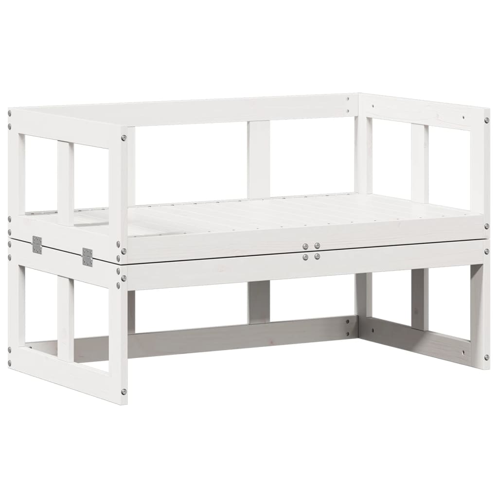 2-in-1 Garden Sofa Extendable White Solid Pine