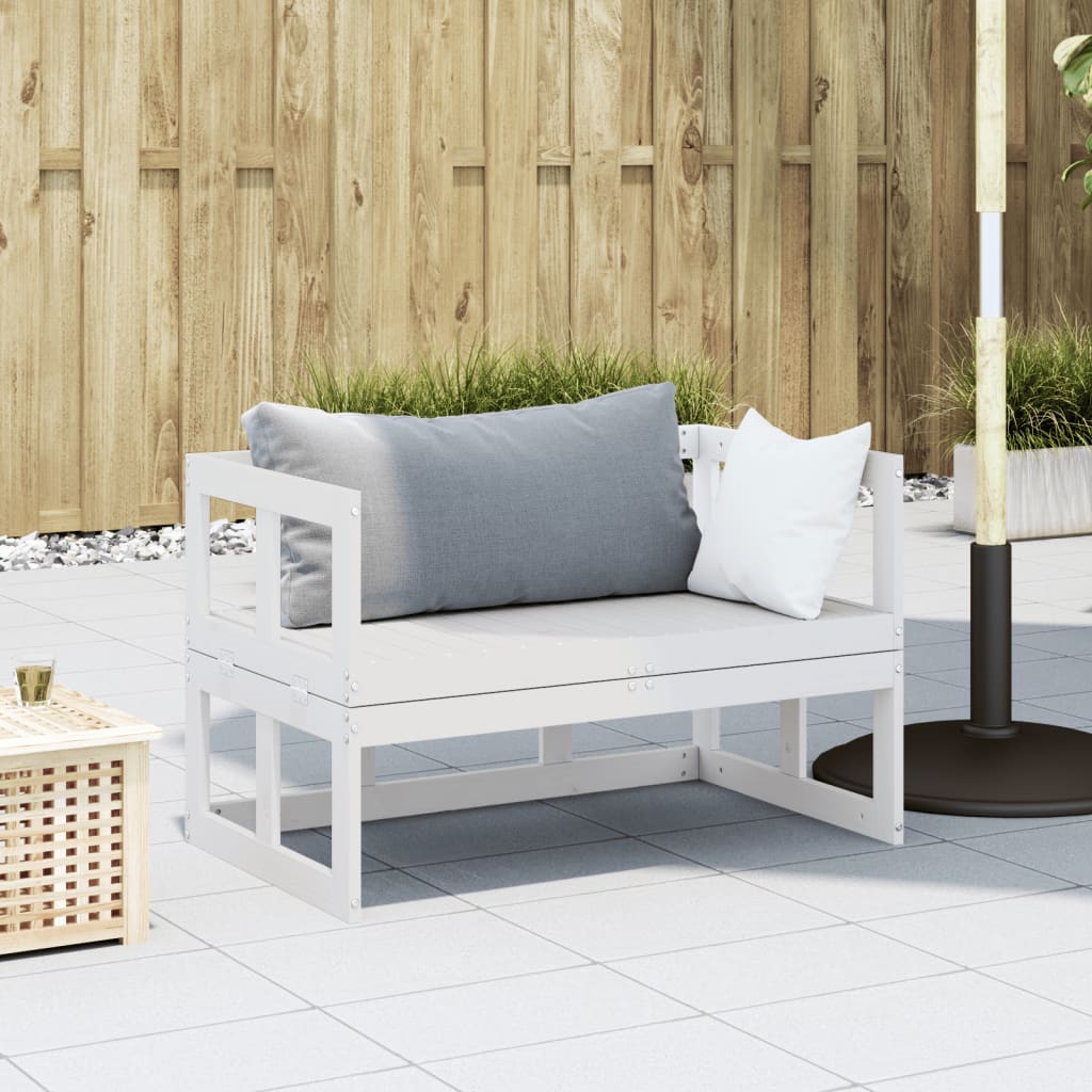 2-in-1 Garden Sofa Extendable White Solid Pine