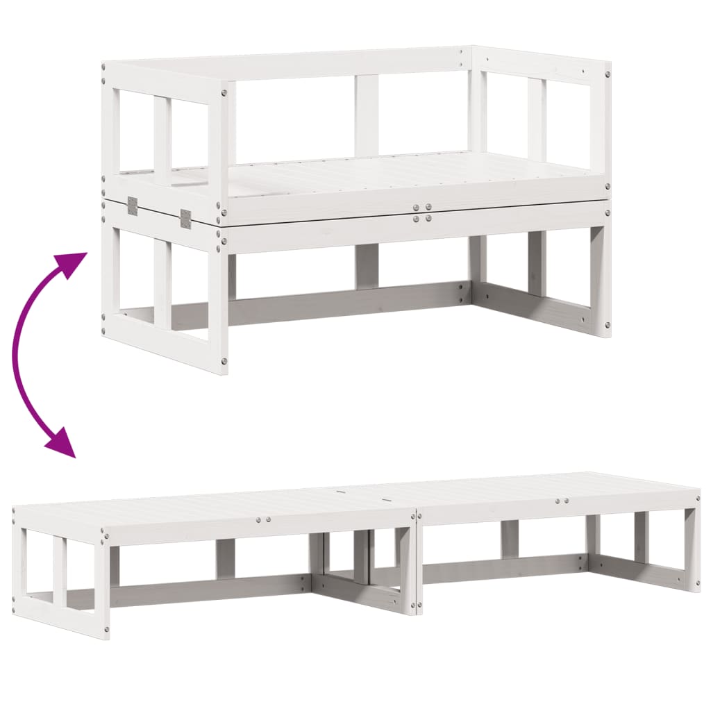 2-in-1 Garden Sofa Extendable White Solid Pine